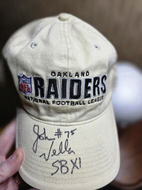 Oakland Raiders Hat Autographed John Vella #75 SB XI Super Bowl Champion Reebok